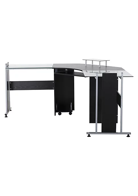 Coupon ❤️ HOMCOM 69" Modern L Shaped Tempered Glass Office Computer Desk with Elevated Monitor Stand Rolling CPU Holder Pull Out Keyboard Tray and Steel Frame Black 🔥 4 Coupon ❤️ HOMCOM 69" Modern L Shaped Tempered Glass Office Computer Desk with Elevated Monitor Stand Rolling CPU Holder Pull Out Keyboard Tray and Steel Frame Black 🔥 - Image 2