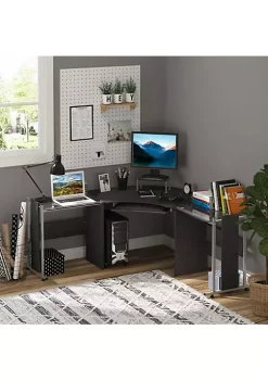 Coupon ❤️ HOMCOM 69" Modern L Shaped Tempered Glass Office Computer Desk with Elevated Monitor Stand Rolling CPU Holder Pull Out Keyboard Tray and Steel Frame Black 🔥 9 Coupon ❤️ HOMCOM 69" Modern L Shaped Tempered Glass Office Computer Desk with Elevated Monitor Stand Rolling CPU Holder Pull Out Keyboard Tray and Steel Frame Black 🔥 -HOMCOM Sales Store Belk 2258