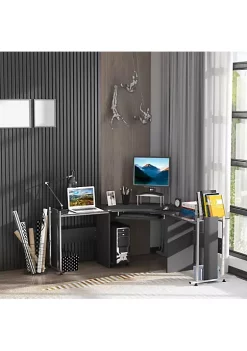 Coupon ❤️ HOMCOM 69" Modern L Shaped Tempered Glass Office Computer Desk with Elevated Monitor Stand Rolling CPU Holder Pull Out Keyboard Tray and Steel Frame Black 🔥 10 Coupon ❤️ HOMCOM 69" Modern L Shaped Tempered Glass Office Computer Desk with Elevated Monitor Stand Rolling CPU Holder Pull Out Keyboard Tray and Steel Frame Black 🔥 -HOMCOM Sales Store Belk 2259