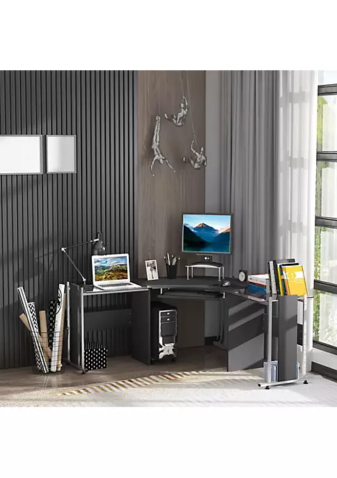 Coupon ❤️ HOMCOM 69" Modern L Shaped Tempered Glass Office Computer Desk with Elevated Monitor Stand Rolling CPU Holder Pull Out Keyboard Tray and Steel Frame Black 🔥 6 Coupon ❤️ HOMCOM 69" Modern L Shaped Tempered Glass Office Computer Desk with Elevated Monitor Stand Rolling CPU Holder Pull Out Keyboard Tray and Steel Frame Black 🔥 - Image 4