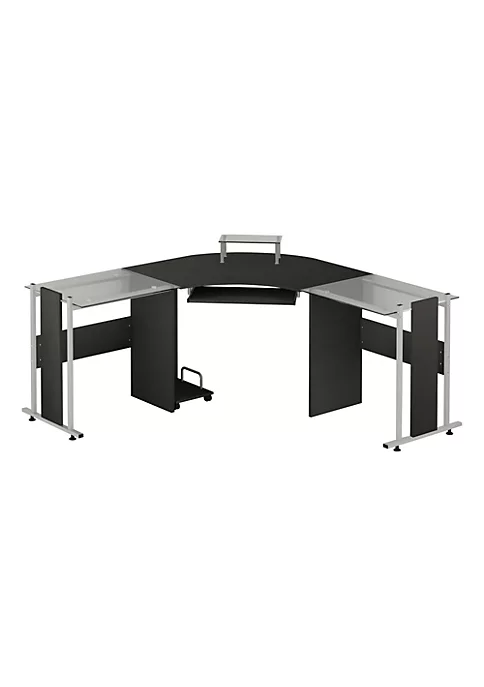 Coupon ❤️ HOMCOM 69" Modern L Shaped Tempered Glass Office Computer Desk with Elevated Monitor Stand Rolling CPU Holder Pull Out Keyboard Tray and Steel Frame Black 🔥 7 Coupon ❤️ HOMCOM 69" Modern L Shaped Tempered Glass Office Computer Desk with Elevated Monitor Stand Rolling CPU Holder Pull Out Keyboard Tray and Steel Frame Black 🔥 - Image 5