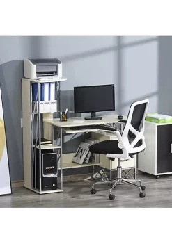 Coupon 😀 HOMCOM Modern Computer Desk with 4 Tier Bookshelf Home Office Writing Table Workstation with Tower Storage Shelves Keyboard Tray and Lockable Drawers Natural 🔔 -HOMCOM Sales Store Belk 2283