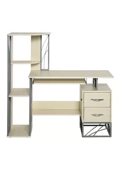 Coupon 😀 HOMCOM Modern Computer Desk with 4 Tier Bookshelf Home Office Writing Table Workstation with Tower Storage Shelves Keyboard Tray and Lockable Drawers Natural 🔔 -HOMCOM Sales Store Belk 2285