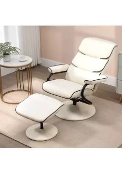 Wholesale 🤩 HOMCOM Recliner Chair with Ottoman Swivel PU Leather High Back Armchair w/ Footrest Stool 135 degree Adjustable Backrest and Thick Foam Padding for Home Office or Living Room Cream White 😉 -HOMCOM Sales Store Belk 229