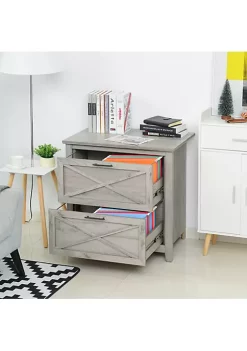 Promo 🔥 HOMCOM Retro Wooden 2 Drawer Lateral File Chest Cabinet Pedestal for Document Storage with Hanging Bar for Letter/Legal Size Grey ⌛ -HOMCOM Sales Store Belk 2294