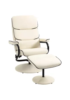 Wholesale 🤩 HOMCOM Recliner Chair with Ottoman Swivel PU Leather High Back Armchair w/ Footrest Stool 135 degree Adjustable Backrest and Thick Foam Padding for Home Office or Living Room Cream White 😉 -HOMCOM Sales Store Belk 230