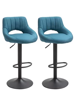 Best Sale ⭐ HOMCOM Modern Bar Stools Set of 2 Swivel Bar Height Barstools Chairs with Adjustable Height Round Heavy Metal Base and Footrest Blue ✨