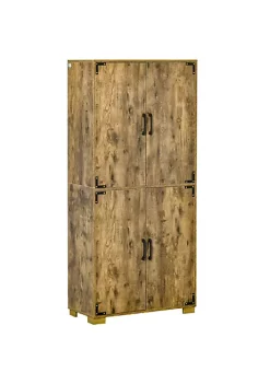 New โค๏ธ HOMCOM Industrial Style 4 Door Cabinet Pantry Cupboard with Storage Shelves for Bedroom and Living Room Rustic Wood โ