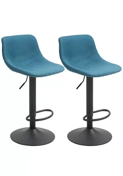 Outlet 🔔 HOMCOM Swivel Bar Stools Set of 2 Bar Chairs Adjustable Height Barstools Padded with Back for Kitchen Counter and Home Bar Blue ✨ -HOMCOM Sales Store Belk 2335