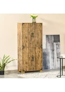 New ❤️ HOMCOM Industrial Style 4 Door Cabinet Pantry Cupboard with Storage Shelves for Bedroom and Living Room Rustic Wood ⌛ -HOMCOM Sales Store Belk 234