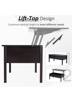 Discount ❤️ HOMCOM 39" Modern Lift Top Coffee Table Desk With Hidden Storage Compartment for Living Room Coffee Brown Woodgrain 🎉 -HOMCOM Sales Store Belk 2354