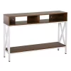 Best deal 🤩 HOMCOM Industrial Style Entryway Console Table Desk with Shelf for Living Room or Bedroom Walnut Wood Grain and White 👏
