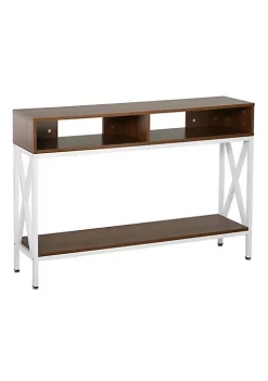Best deal 🤩 HOMCOM Industrial Style Entryway Console Table Desk with Shelf for Living Room or Bedroom Walnut Wood Grain and White 👏