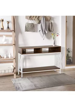 Best deal 🤩 HOMCOM Industrial Style Entryway Console Table Desk with Shelf for Living Room or Bedroom Walnut Wood Grain and White 👏 -HOMCOM Sales Store Belk 2358