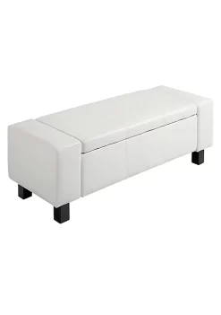 Top 10 🤩 HOMCOM 42” Faux Leather Storage Ottoman Bench Organizer Chest Rectangular Footstool with Hinged Lid for Living Room Entryway or Bedroom Cream White 🎁