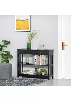 Top 10 🔥 HOMCOM Console Hallway Table with Extra Wide Pull Out Drawer 2 Open Shelves and Slatted Wood Frame Design Black ⌛ -HOMCOM Sales Store Belk 2368