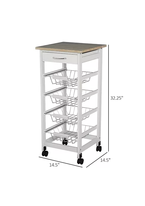 Best Sale 😉 HOMCOM 32.25" Wooden Rolling Kitchen Storage Cart on 360 degree Swivel Wheels with Ample Storage Space and Solid Structure White 🔥 4 Best Sale 😉 HOMCOM 32.25" Wooden Rolling Kitchen Storage Cart on 360 degree Swivel Wheels with Ample Storage Space and Solid Structure White 🔥 - Image 3