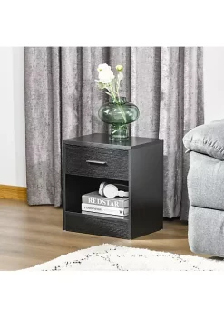 Discount ❤️ HOMCOM Modern End Table with Drawer Space Saving Sofa Side Accent Table with Open Storage Shelf for Living Room or Bedroom Black Wood Grain 🛒 -HOMCOM Sales Store Belk 2385