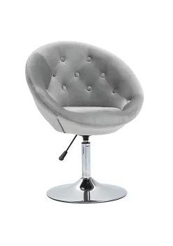 Best Sale ๐ HOMCOM Modern Makeup Vanity Chair Round Tufted Swivel Accent Chair with Chrome Frame Height Adjustable for Living Room Bedroom Grey ๐งจ