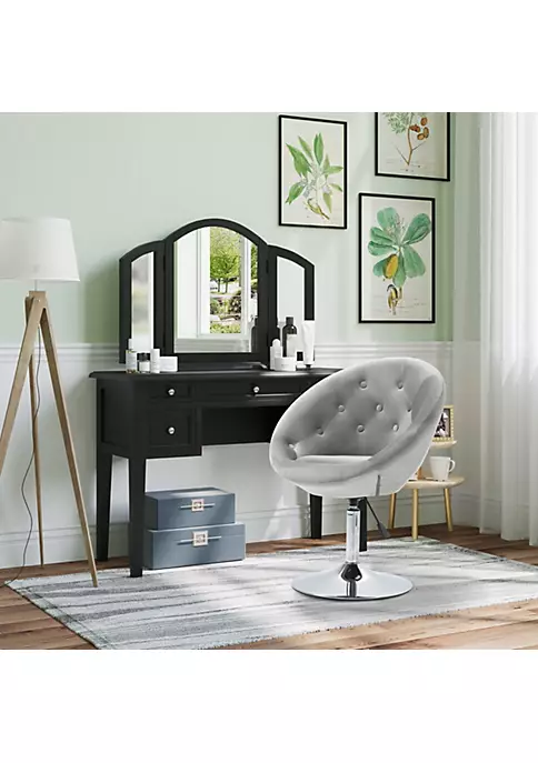 Best Sale ๐ HOMCOM Modern Makeup Vanity Chair Round Tufted Swivel Accent Chair with Chrome Frame Height Adjustable for Living Room Bedroom Grey ๐งจ 5 Best Sale ๐ HOMCOM Modern Makeup Vanity Chair Round Tufted Swivel Accent Chair with Chrome Frame Height Adjustable for Living Room Bedroom Grey ๐งจ - Image 3