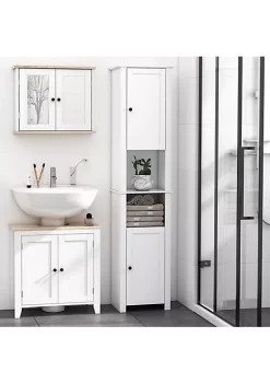 Promo 🧨 HOMCOM Tall Bathroom Storage Cabinet Freestanding Linen Tower with 2 Tier Shelf and 2 Cupboards Narrow Side Floor Organizer White 🎉 -HOMCOM Sales Store Belk 267