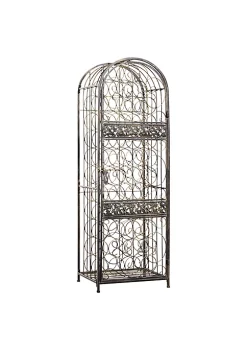 Budget 👏 HOMCOM 45 Bottle Wrought Iron Wine Rack Jail with Lock Antique Bronze 🌟
