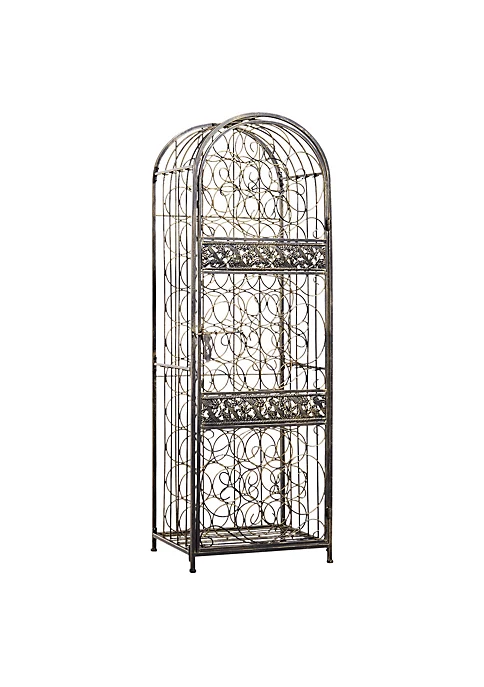 Budget 👏 HOMCOM 45 Bottle Wrought Iron Wine Rack Jail with Lock Antique Bronze 🌟 3 Budget 👏 HOMCOM 45 Bottle Wrought Iron Wine Rack Jail with Lock Antique Bronze 🌟