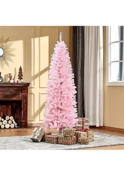 Cheap 😀 HOMCOM 6ft Tall Unlit Slim Douglas Fir Artificial 🎄 Christmas Tree with Realistic Branches with 618 Tips Pink 🥰 -HOMCOM Sales Store Belk 291