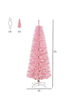 Cheap 😀 HOMCOM 6ft Tall Unlit Slim Douglas Fir Artificial 🎄 Christmas Tree with Realistic Branches with 618 Tips Pink 🥰 -HOMCOM Sales Store Belk 292