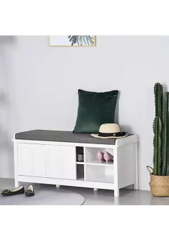 Discount 🔥 HOMCOM Entryway 👟 Shoe Bench Storage Ottoman with Adjustable Shelving 6 Compartments and Padded Seat White/Grey ❤️ -HOMCOM Sales Store Belk 315