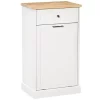 Best Sale 🤩 HOMCOM Kitchen Tilt Out Trash Bin Cabinet Free Standing Recycling Cabinet Trash Can Holder With Drawer White Oak 🌟 -HOMCOM Sales Store Belk 318