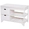 Brand new 🥰 HOMCOM 👟 Shoe Cabinet Wooden Storage Bench with Cushion Entryway Rack with Drawers Open Shelves Country White 🎁
