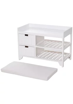 Brand new 🥰 HOMCOM 👟 Shoe Cabinet Wooden Storage Bench with Cushion Entryway Rack with Drawers Open Shelves Country White 🎁 -HOMCOM Sales Store Belk 327