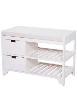 Brand new 🥰 HOMCOM 👟 Shoe Cabinet Wooden Storage Bench with Cushion Entryway Rack with Drawers Open Shelves Country White 🎁 -HOMCOM Sales Store Belk 329