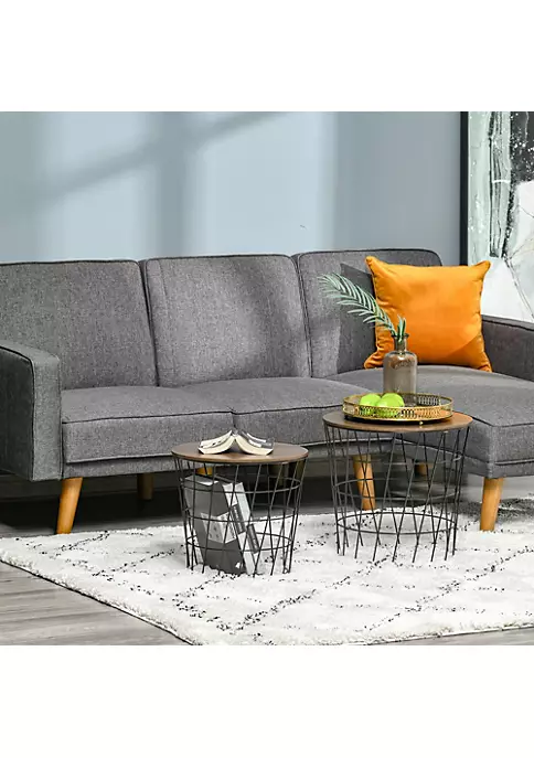 Best deal ✨ HOMCOM Set of 2 Side Tables with Storage Nesting Wire Design Stacking Round Accent Coffee Tables with Inside Storage Removeable Top for Living Room or Bedroom Black / Brown 😉 4 Best deal ✨ HOMCOM Set of 2 Side Tables with Storage Nesting Wire Design Stacking Round Accent Coffee Tables with Inside Storage Removeable Top for Living Room or Bedroom Black / Brown 😉 - Image 2