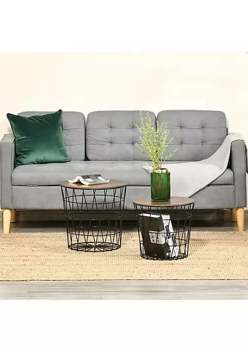Best deal ✨ HOMCOM Set of 2 Side Tables with Storage Nesting Wire Design Stacking Round Accent Coffee Tables with Inside Storage Removeable Top for Living Room or Bedroom Black / Brown 😉 6 Best deal ✨ HOMCOM Set of 2 Side Tables with Storage Nesting Wire Design Stacking Round Accent Coffee Tables with Inside Storage Removeable Top for Living Room or Bedroom Black / Brown 😉 - Image 4