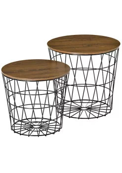 Best deal ✨ HOMCOM Set of 2 Side Tables with Storage Nesting Wire Design Stacking Round Accent Coffee Tables with Inside Storage Removeable Top for Living Room or Bedroom Black / Brown 😉 11 Best deal ✨ HOMCOM Set of 2 Side Tables with Storage Nesting Wire Design Stacking Round Accent Coffee Tables with Inside Storage Removeable Top for Living Room or Bedroom Black / Brown 😉 -HOMCOM Sales Store Belk 344