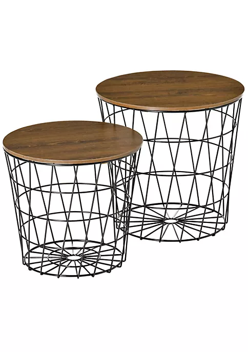 Best deal ✨ HOMCOM Set of 2 Side Tables with Storage Nesting Wire Design Stacking Round Accent Coffee Tables with Inside Storage Removeable Top for Living Room or Bedroom Black / Brown 😉 7 Best deal ✨ HOMCOM Set of 2 Side Tables with Storage Nesting Wire Design Stacking Round Accent Coffee Tables with Inside Storage Removeable Top for Living Room or Bedroom Black / Brown 😉 - Image 5