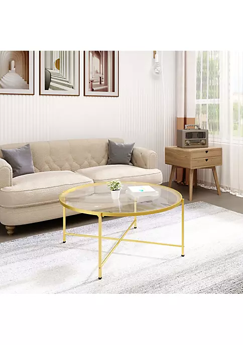 Outlet ⭐ HOMCOM 36" Modern Tempered Glass Coffee Table Round Table for Living Room Office with Metal Frame Gold 🔥 5 Outlet ⭐ HOMCOM 36" Modern Tempered Glass Coffee Table Round Table for Living Room Office with Metal Frame Gold 🔥 - Image 3