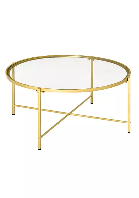 Outlet ⭐ HOMCOM 36" Modern Tempered Glass Coffee Table Round Table for Living Room Office with Metal Frame Gold 🔥 7 Outlet ⭐ HOMCOM 36" Modern Tempered Glass Coffee Table Round Table for Living Room Office with Metal Frame Gold 🔥 - Image 5