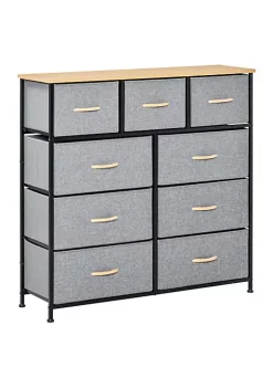 Cheap 🎉 HOMCOM 9 Drawers Storage Chest 👗 Dresser Organizer Unit w/ Steel Frame Wood Top Easy Pull Fabric Bins for Bedroom Hallway Closet Entryway Oak and Grey 🔥
