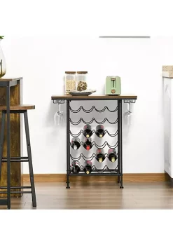 Discount 🌟 HOMCOM 24 Bottle Industrial Modern Wine Rack Table Freestanding 6 Tier Wine Bottle Organizer with Glass Stemware Holder Natural / Black 🔥 -HOMCOM Sales Store Belk 392