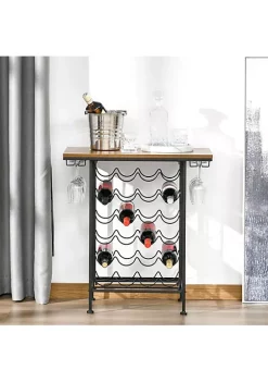 Discount 🌟 HOMCOM 24 Bottle Industrial Modern Wine Rack Table Freestanding 6 Tier Wine Bottle Organizer with Glass Stemware Holder Natural / Black 🔥 -HOMCOM Sales Store Belk 393