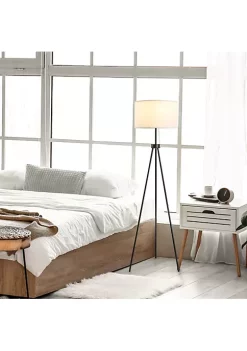 Best Sale 🌟 HOMCOM 59" Tripod Floor Lamp with Pull Chain Standing Fabric Lampshade E26 Lamp Holder Steel for Living Room Bedroom Office Black 💯 -HOMCOM Sales Store Belk 407