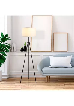 Best Sale 🌟 HOMCOM 59" Tripod Floor Lamp with Pull Chain Standing Fabric Lampshade E26 Lamp Holder Steel for Living Room Bedroom Office Black 💯 -HOMCOM Sales Store Belk 408