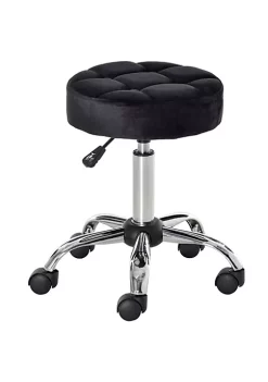 Best Pirce โญ HOMCOM Round Vanity Stool with Height Adjustable Lift Luxury Style Upholstery and Swivel Seat and Wheels Black ๐