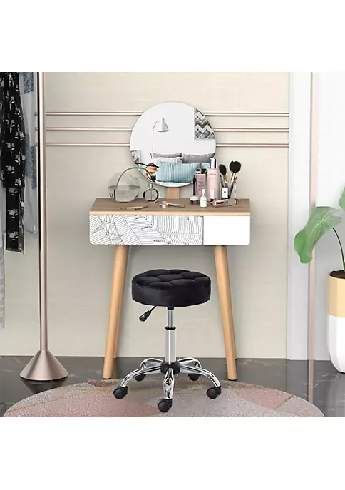 Best Pirce โญ HOMCOM Round Vanity Stool with Height Adjustable Lift Luxury Style Upholstery and Swivel Seat and Wheels Black ๐ 5 Best Pirce โญ HOMCOM Round Vanity Stool with Height Adjustable Lift Luxury Style Upholstery and Swivel Seat and Wheels Black ๐ - Image 3