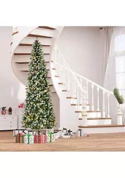 Promo 😉 HOMCOM 9ft Pre Lit Snow Flocked Artificial 🎄 Christmas Tree with Realistic Branches 460 LED Lights Pine Cones Red Berries and 1298 Tips ✨ -HOMCOM Sales Store Belk 429