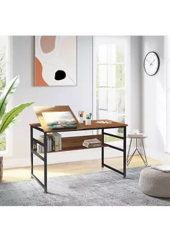Deals 🛒 HOMCOM Drafting Table Adjustable Drawing Desk Multifunctional Writing Desk with 15 Level Tiltable Tabletop and Storage Shelf for Home Office Walnut 👏 -HOMCOM Sales Store Belk 433