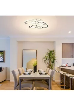 New 👍 HOMCOM Elegant LED Chandelier with 6 Rings Ceiling Light with Cool White Lighting for Living Room Dining Room or Bedroom Silver 🧨 -HOMCOM Sales Store Belk 439